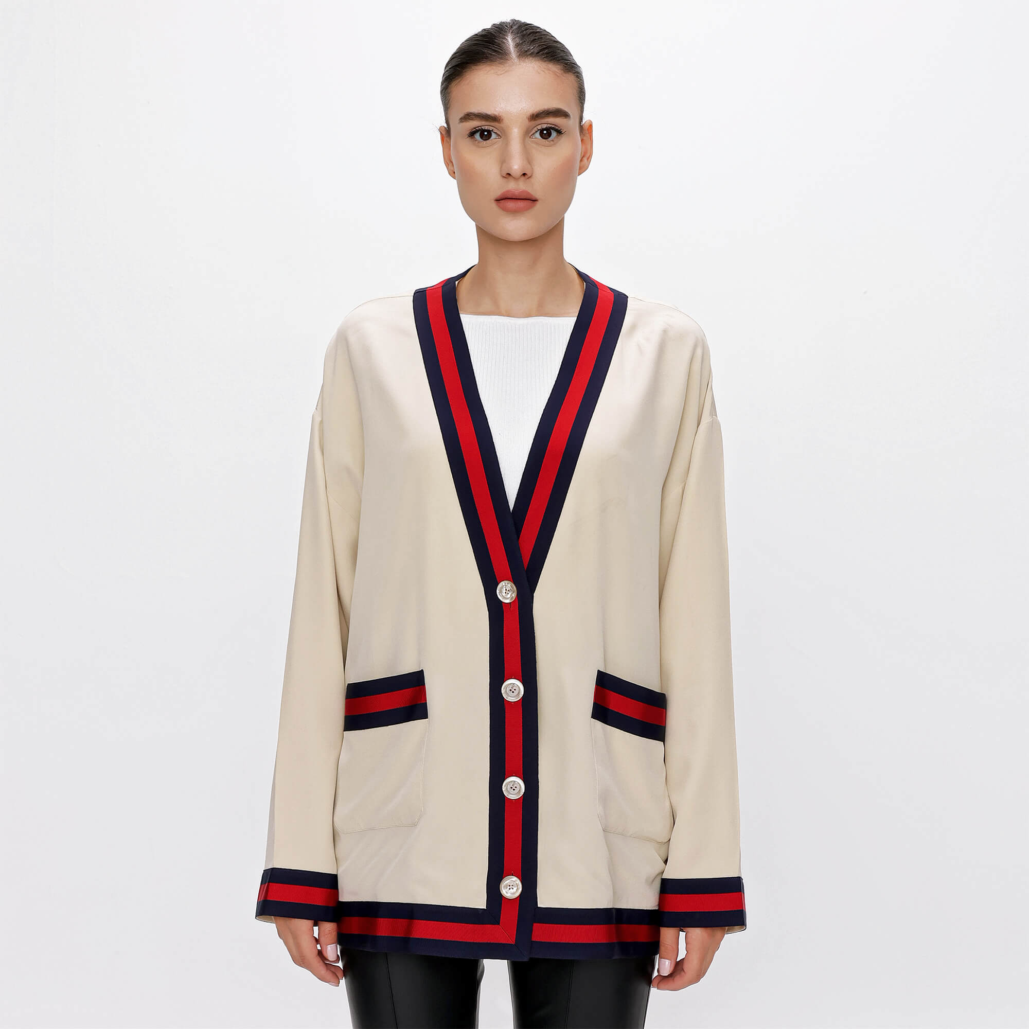 Gucci - Beige Web Striped Silk Jacket